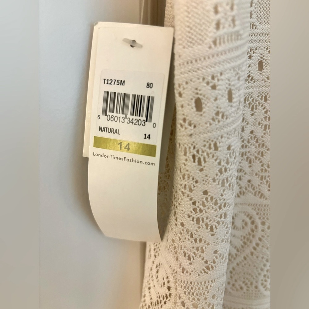 London Times Dress Shift cream boat neck lace scallop crochet trim lined 14 NWT - Picture 2 of 6